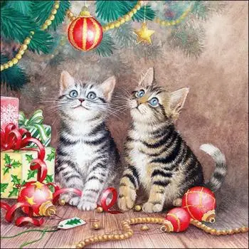 20 Servietten Katzen unter dem Weihnachtsbaum |Tiere | Winter | Weihnachten | Tischdeko 33cm