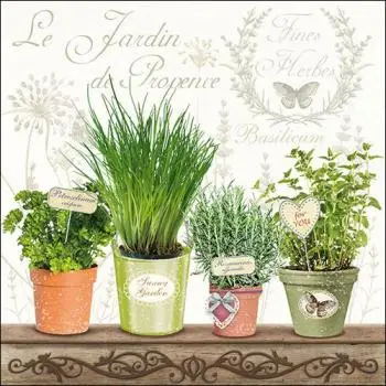 20 napkins herb pots chives parsley rosemary mint 33cm