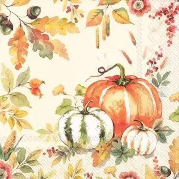20 Servietten Kürbis im Herbst mit Blättern, Halloween 33cm als Tischdeko