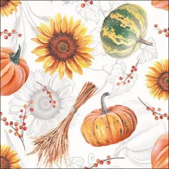 20 Servietten Kürbisse und Sonnenblumen Erntedankfest Herbst 33x33cm