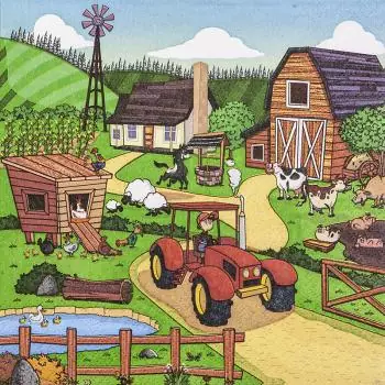 20 napkins My little farm for children with tractor and cows as a table decoration 33cm