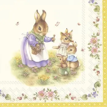 20 Napkins Fairytale Rabbit Family Vintage | Easter | Table decoration 33cm