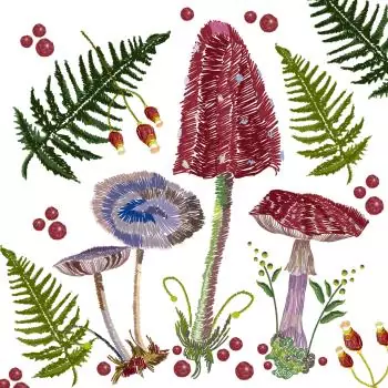20 Servietten Pilze und Farn im Herbstwald 33x33 cm