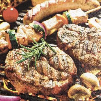 20 napkins steak from the grill for BBQ with mushrooms and shish kebab in summer 33cm as table decoration
