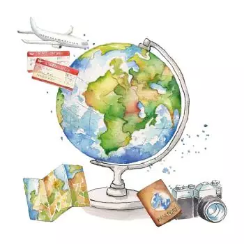 20 Servietten Weltreise mit Globus Flugzeug Pass und Kamera 33cm als Tischdeko