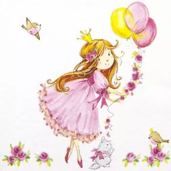 20 Servietten kleines Mädchen als Prinzessin mit Luftballons zum Geburtstag als Tischdeko 33cm