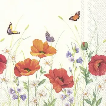 20 Servietten rote Mohnblumen und Schmetterlinge 33cm