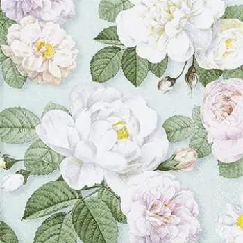20 Servietten weiße und rosa Rosen auf mint Mintgrün Vintage 33cm