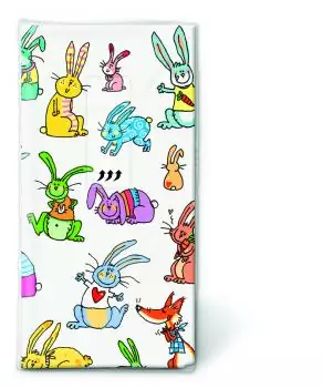 10 handkerchiefs Find the Fox - crazy rabbits Easter Bunny motif handkerchiefs