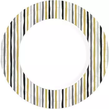 10 Plate Plates Stripes Black 22cm