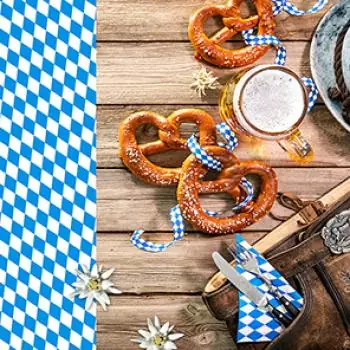 20 Servietten Bayern Brezn und Bier mit Brezel blau weiß passend zum Oktoberfest 33cm