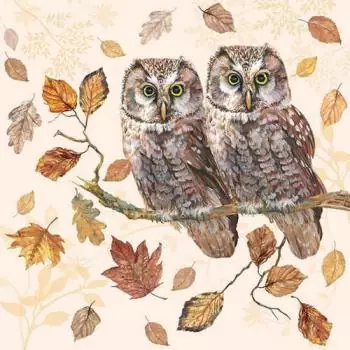 20 napkins owls in autumn on branch with leaves as table decoration 33cm