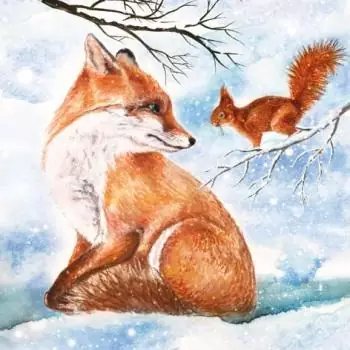 20 Servietten Fuchs und Eichhörnchen im Winter Tiere des Waldes 33cm