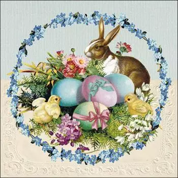 20 napkins bunny for Easter in the Easter basket with colorful eggs and chicks 33cm