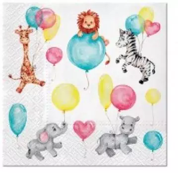 20 napkins children's birthday animals balloons 33cm