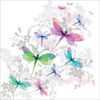 20 napkins dragonfly in green, red and blue with leaves in spring and summer as a table decoration 33cm