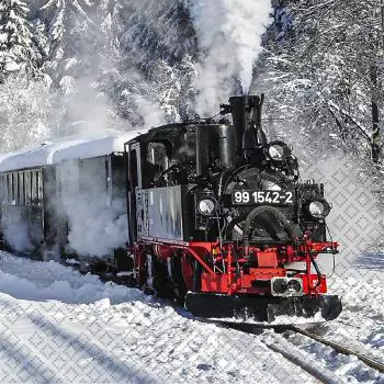 20 Servietten Lokomotive Zug Eisenbahn Winter Weihnachten Tischdeko 33cm