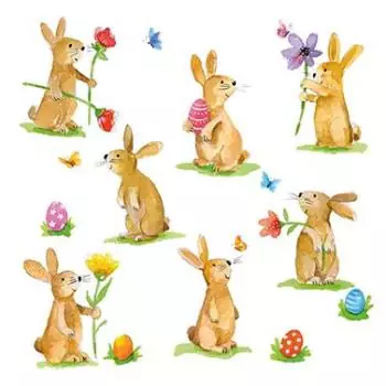 20 Servietten lustige Hase zu Ostern mit Blumen und Ostereiern als Tischdeko 33cm
