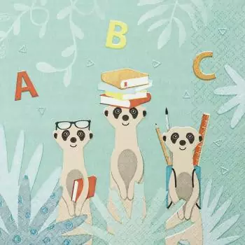 20 napkins for the beginning of school with meerkats at school as a table decoration