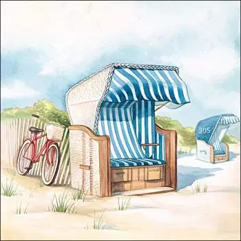 20 napkins beach chair by the sea in the dunes with a bicycle on vacation as a table decoration 33cm