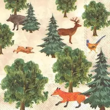 20 napkins animal in the forest with trees rabbit wild boar deer fox 33cm