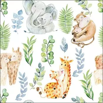 20 napkins animal couples in love with leaves elephant monkey 33cm