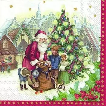 20 Servietten Weinachten Kinder am Weihnachtsbaum mit Santa und Geschenken als Tischdeko Villeroy & Boch 33cm