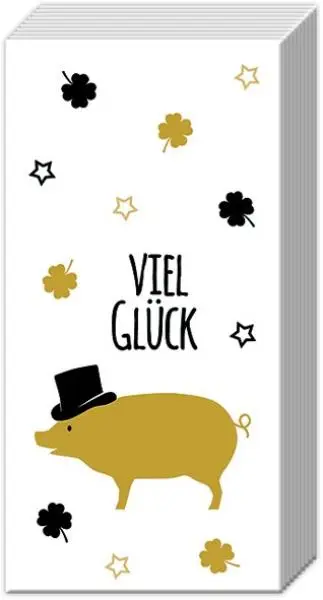 10 Taschentücher Glück Goldenes Glücksschwein mit Zylinder und Kleeblättern 10 Taschentücher Glück Goldenes Glücksschwein mit Zylinder und Kleeblättern