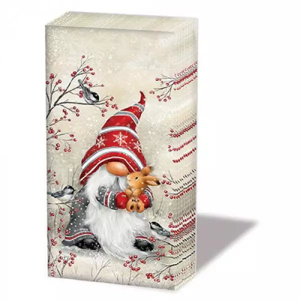 10 Handkerchiefs Christmas Cute Dwarf Gnome Tomte with Rabbit, 1 Pack