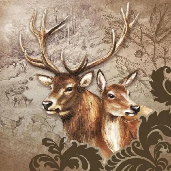 20 Servietten - Deer Couple brown - Herbst Reh Hirsch Wald 33cm
