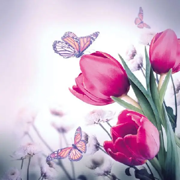 20 Servietten Schmetterling und Tulpen 33cm