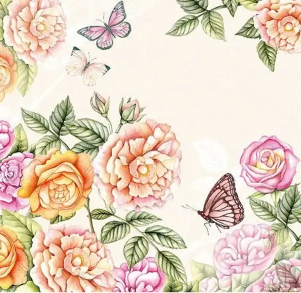 20 Servietten Schmetterlinge Vintage Tier Sommer Blumen rosa 33cm