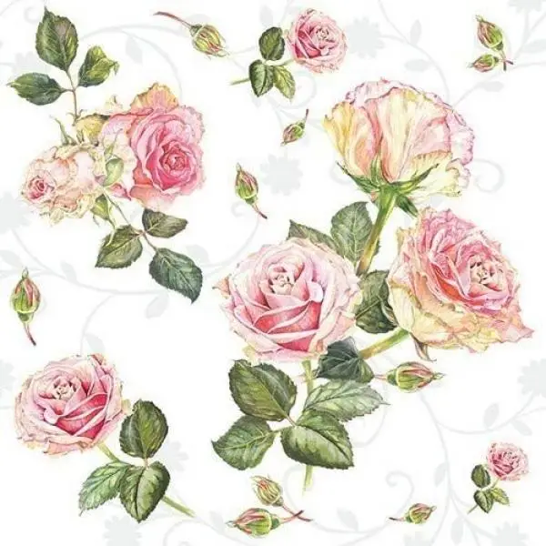 20 Servietten Rosen weiß Blumen Hochzeit Vintage 33cm