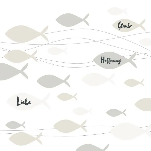 20 Servietten Fische mit Liebe, Glaube und Hoffnung creme zur Taufe, Kommunion und Konfirmation 33cm