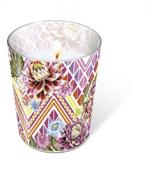 1 Glass Candle Mexican flowers 10x8,5cm