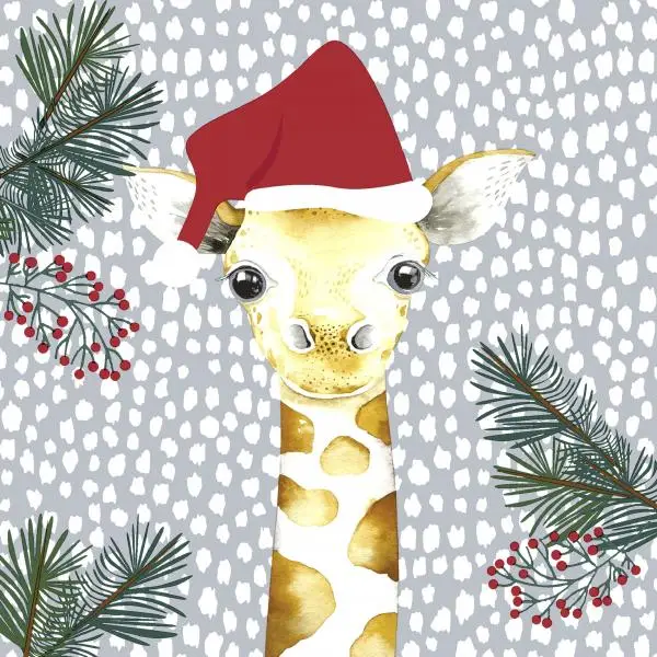 20 Lunch Servietten Giraffe mit Weihnachtsmütze 33 x 33cm
