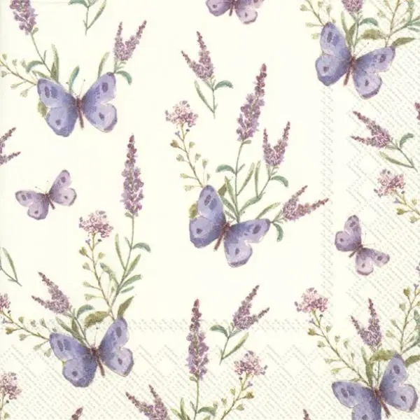 20 napkins purple butterflies on lavender 33cm