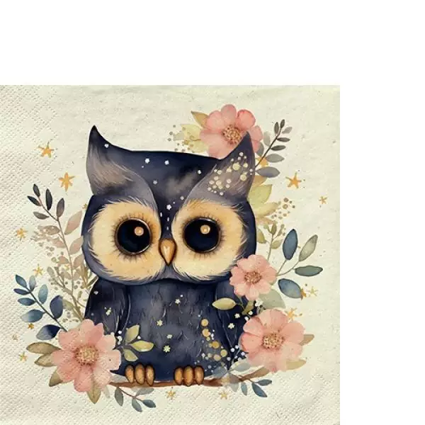 20 Cocktail Napkins Owl with colorful flowers as autumn picture 24cm