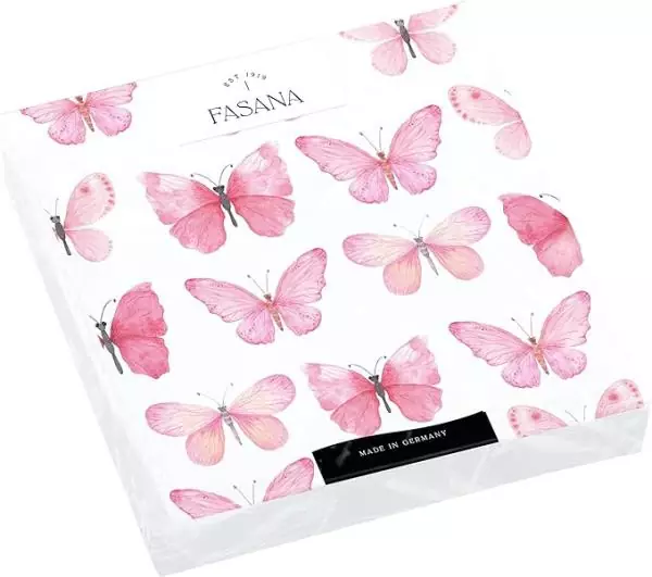 20 Cocktail-Servietten Kleine Schmetterlinge in zartem rosa fliegen im Sommer, Tiere 24cm als Tischdeko