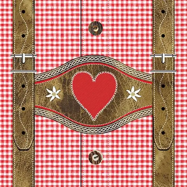 20 Design-Servietten „Hüttengaudi“ – Rustikaler Trachten-Look mit Lederhose & Edelweiß – 33x33 cm