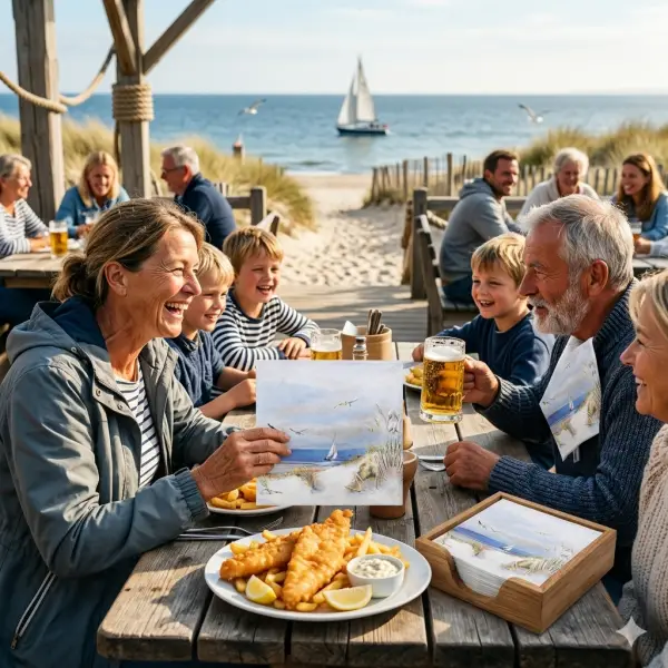 20 Design-Servietten „Meeresbrise“ – Maritimes Aquarell mit Segelschiff & Dünen im Biergarten