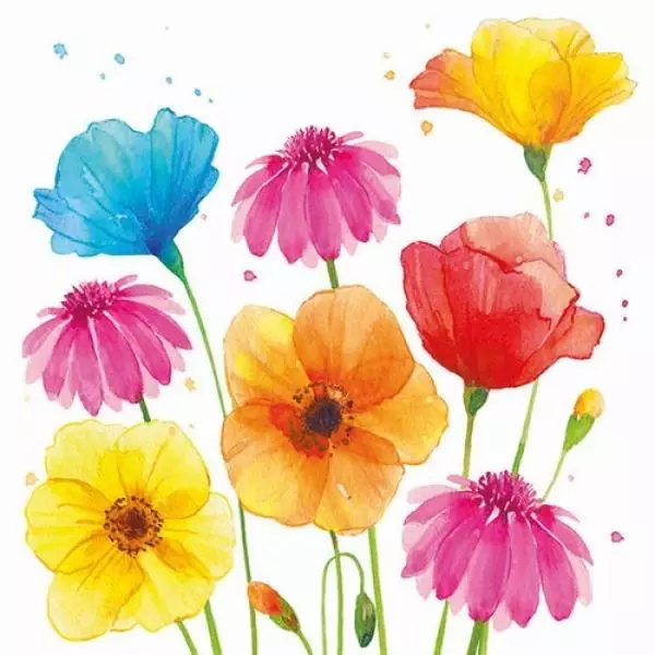 20 Servietten bunte Blumen in vielen Farben im Vintage Stil gemalt als Tischdeko 33cm