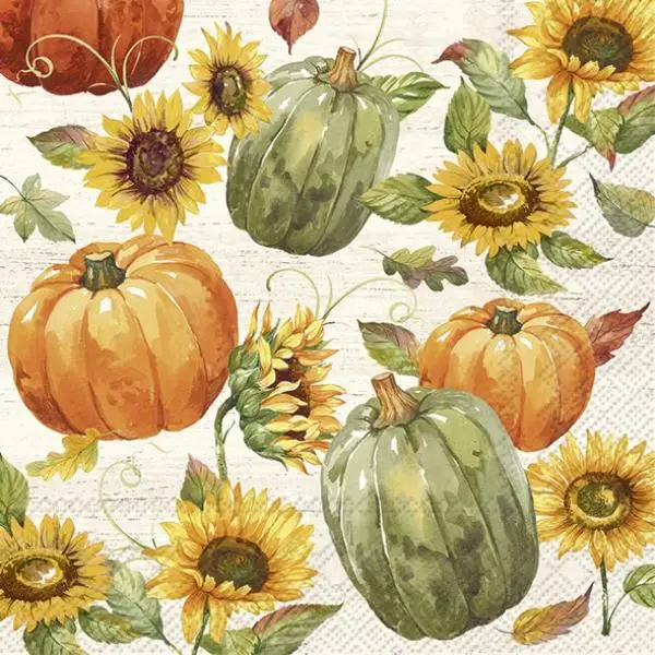 Servietten Herbst 20 Stück – Kürbisse & Sonnenblumen Erntedank