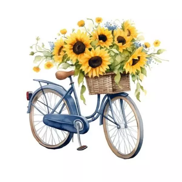 20 Servietten Fahrrad mit großem Korb gelben Sonnenblumen 33cm