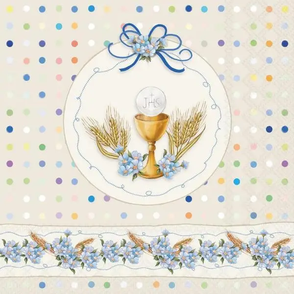 20 Servietten Kommunion Kelch mit Ähren – Tischdeko Kommunion & Konfirmation 33x33 cm