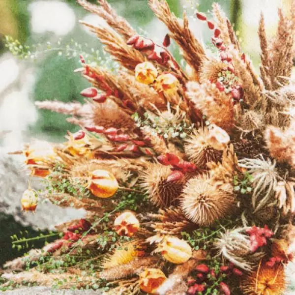 20 Servietten getrocknete Blumen im Herbst Gräser und Disteln 33cm als Tischdeko