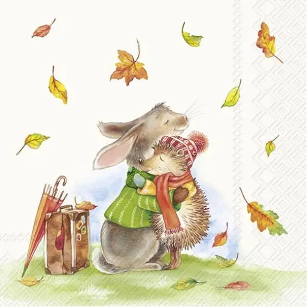 20 Servietten Hase & Igel umarmen sich im Herbst