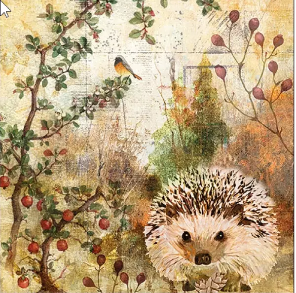 20 napkins hedgehog in painted autumn scene, animals in autumn 33cm as table decoration