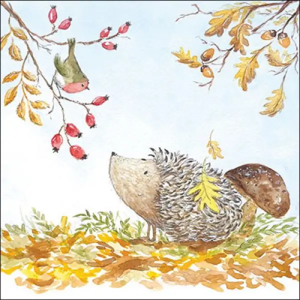 20 Servietten „Igel mit Pilz und Meise“ – liebevolle Waldszene als herbstliche Tischdeko 20 Servietten „Igel mit Pilz und Meise“ – liebevolle Waldszene als herbstliche Tischdeko