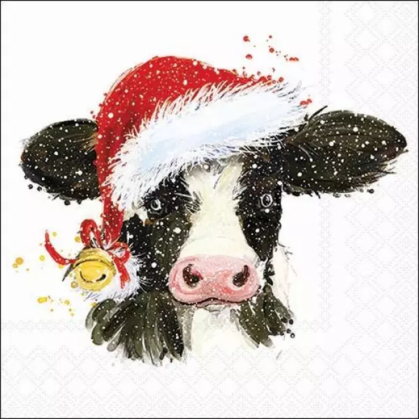 20 napkins cow in winter with hat for Christmas in the snow 33cm